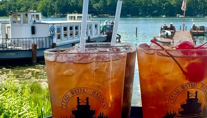 Specialty cocktail old fashioneds served along the waterfront of the Chain O' Lakes at Clear Water Harbor restaurant and bar in Waupaca, WI