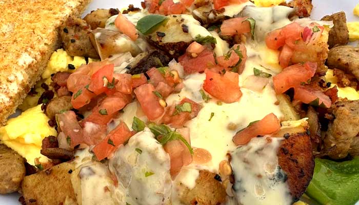 Cowboy skillet brunch at Clear Water Harbor restaurant and bar in Waupaca, WI