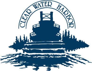 Clear Water Harbor blue logo icon for restaurant, bar and boat cruises in Waupaca, WI