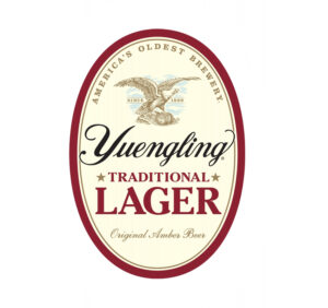 Yuengling Traditional Lager label featuring an eagle and red oval border.